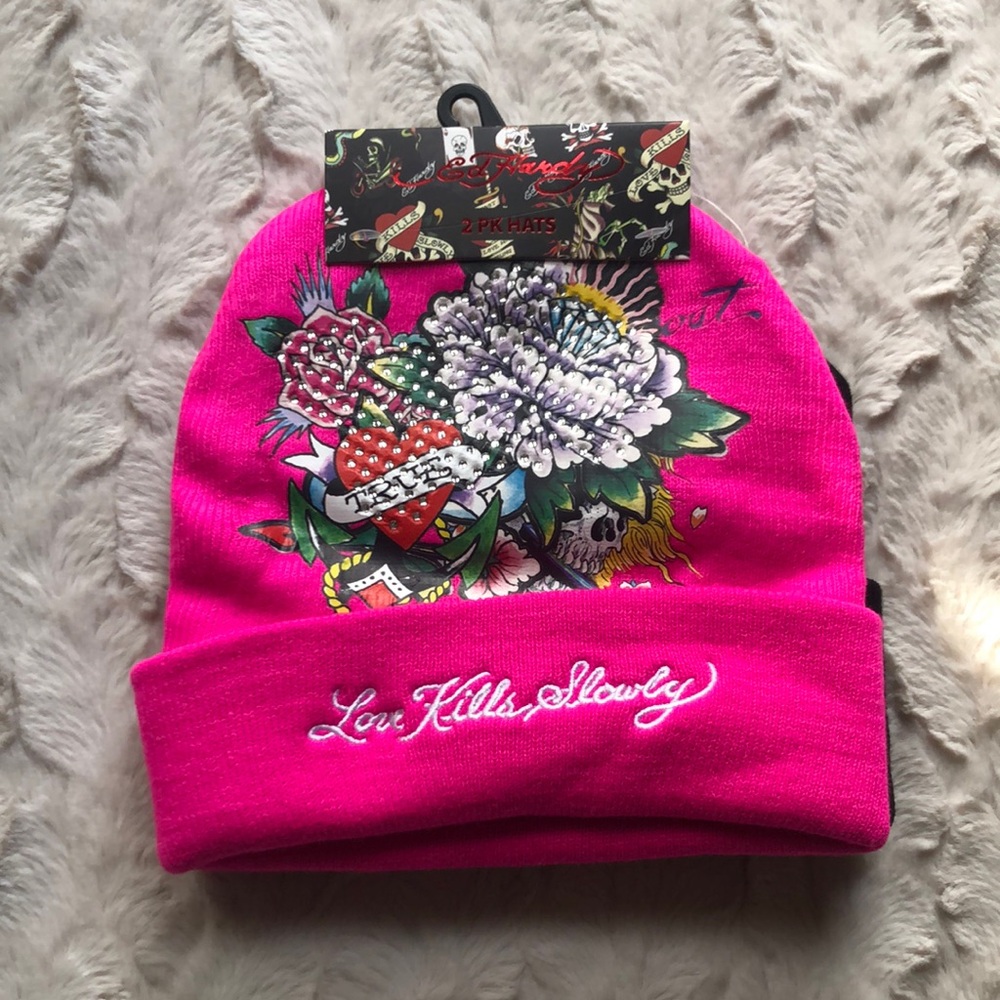 Ed Hardy Vibrant Pink and Black Women’s Hats